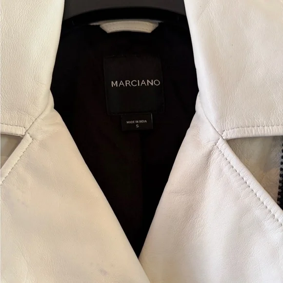 Marciano Women's White Leather Jacket with Black Accents Size Small - Picture 3 of 7